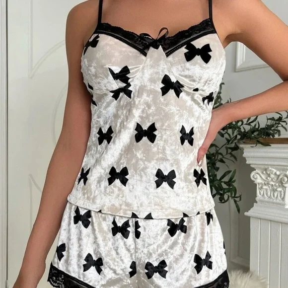 Black and Cream Lace Trim Sleepwear Set Size XL 12 - Picture 5 of 5